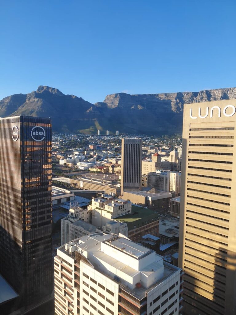 Panoramic view of Table Mountain in Cape Town, South Africa.